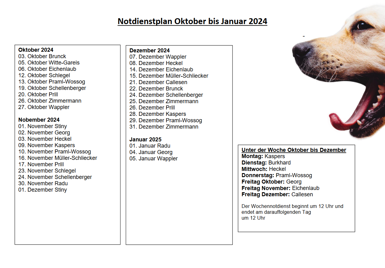 Notdienst Oktober bis Dezember